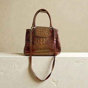 BRAHMIN Croc Embossed Leather Satchel Tan Crossbody Bag